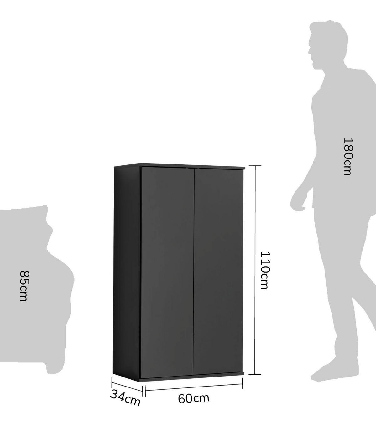MEHRZWECKSCHRANK Der Schlanke - Schwarz, Holzwerkstoff (60/110/34cm) - Mokebo
