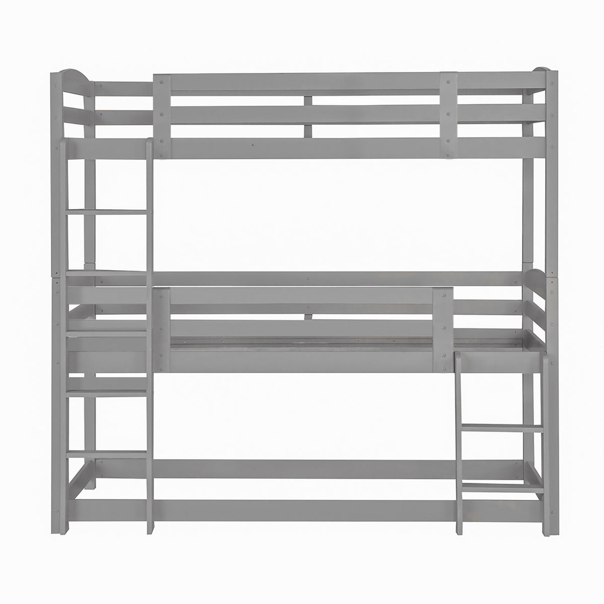 ETAGENBETT 90/200 cm aus Kiefernholz in Grau – 3 Schlafplätze, umbaubar - Grau, Holz - BEAOK