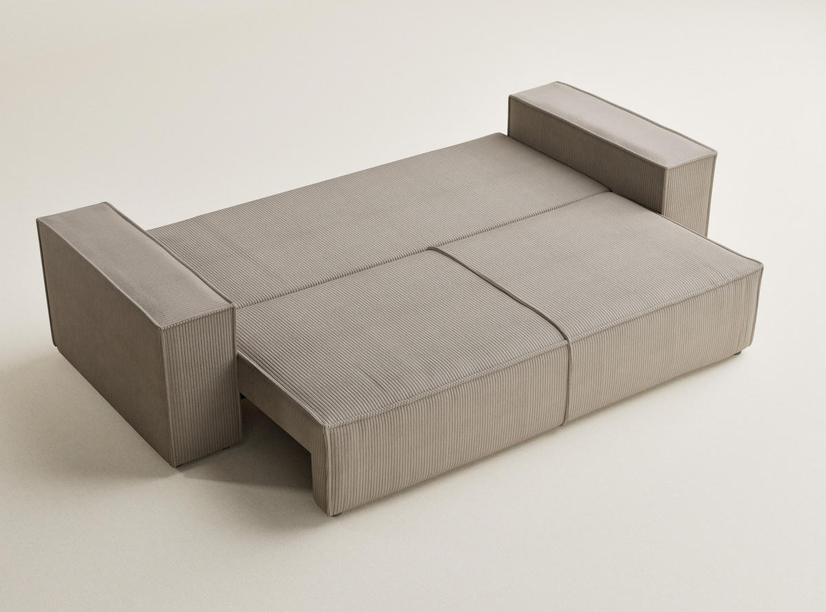 SOFA MIT SCHLAFFUNKTION Milos Beige Samtstoff - Beige/Schwarz, Holz/Holzwerkstoff (255/70/105cm) - Maison de Reve