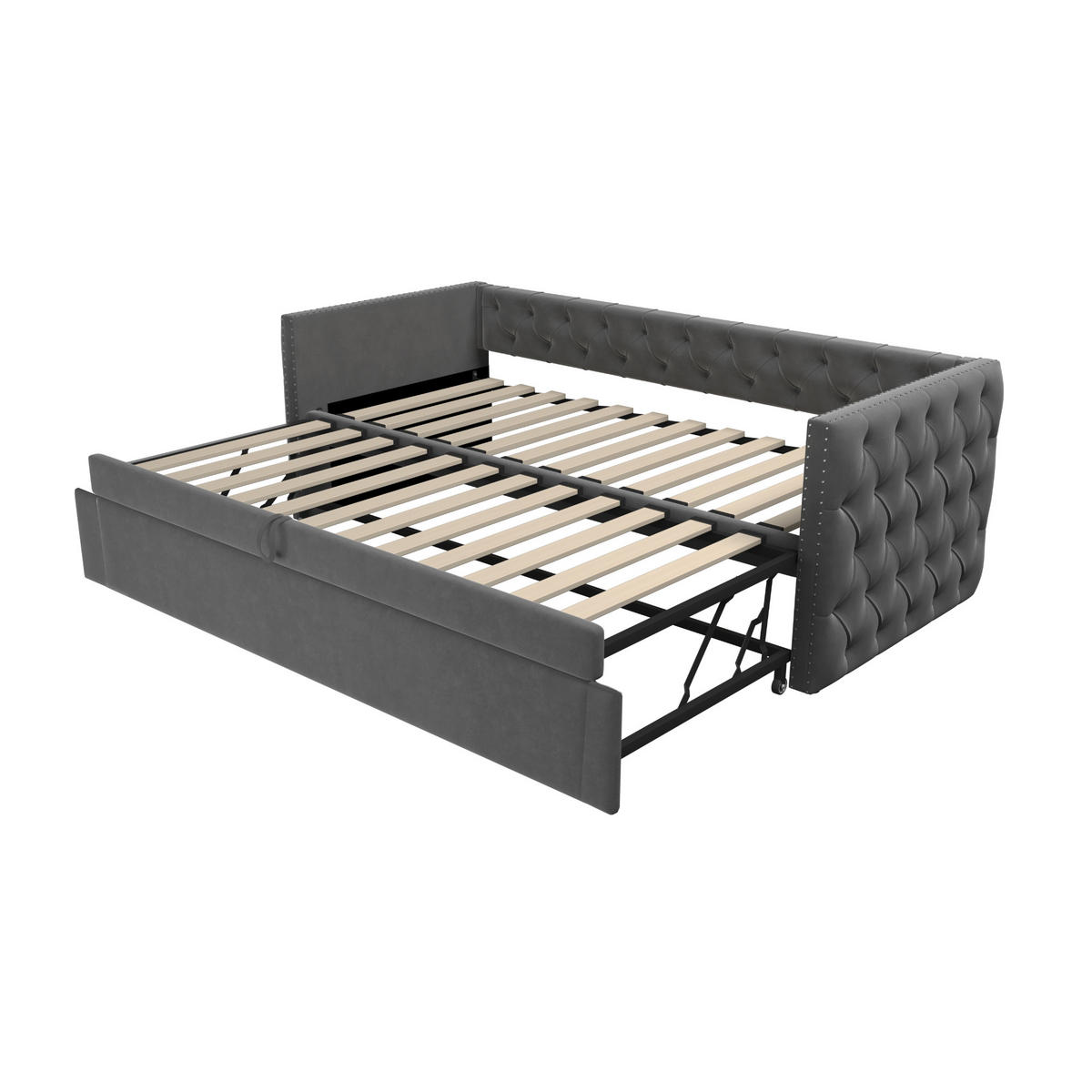 POLSTERBETT Schlafsofa 90/200 cm grau mit Lattenrost und hautfreundlichem Samtstoff - Grau, Textil (90/200cm) - OKWISH