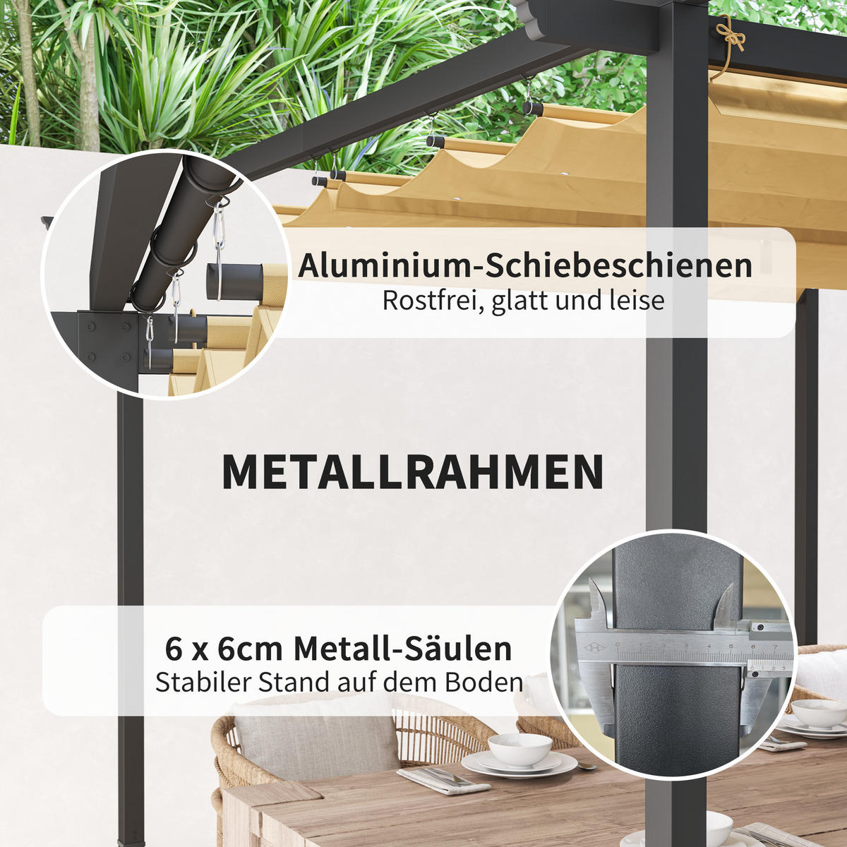 PERGOLA aus Metall, 3x 3m - Beige, Metall (300/227/300cm) - Outsunny