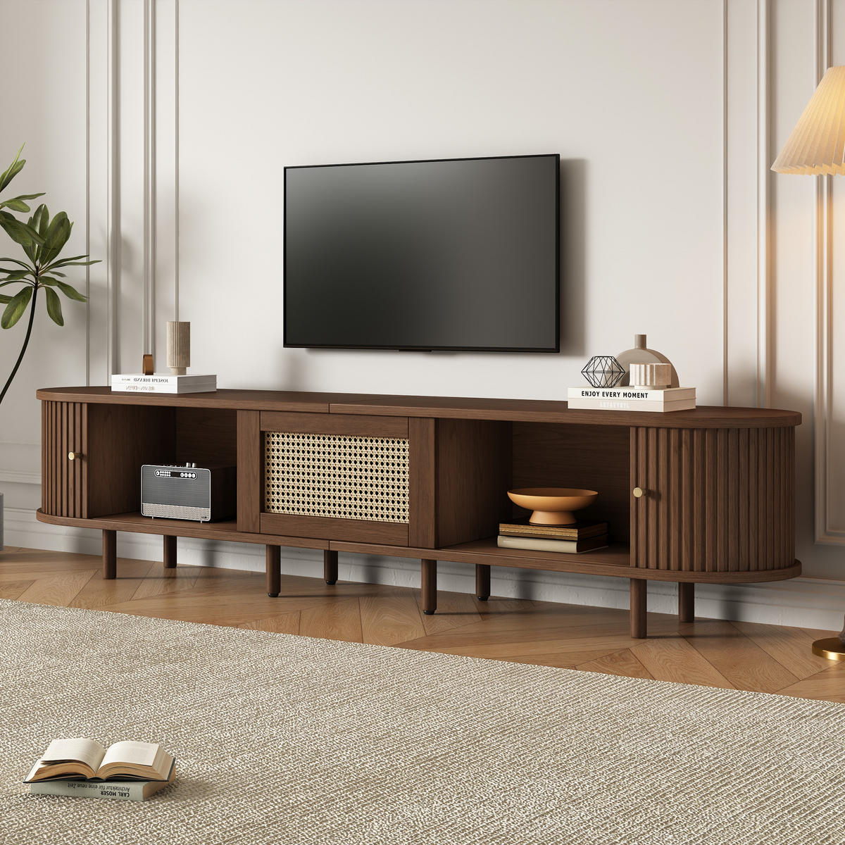 TV-LOWBOARD Rattanoptik Dunkelbraun 180/40/40 cm - Eichefarben, Holz (180/40/40cm) - PANGIVO