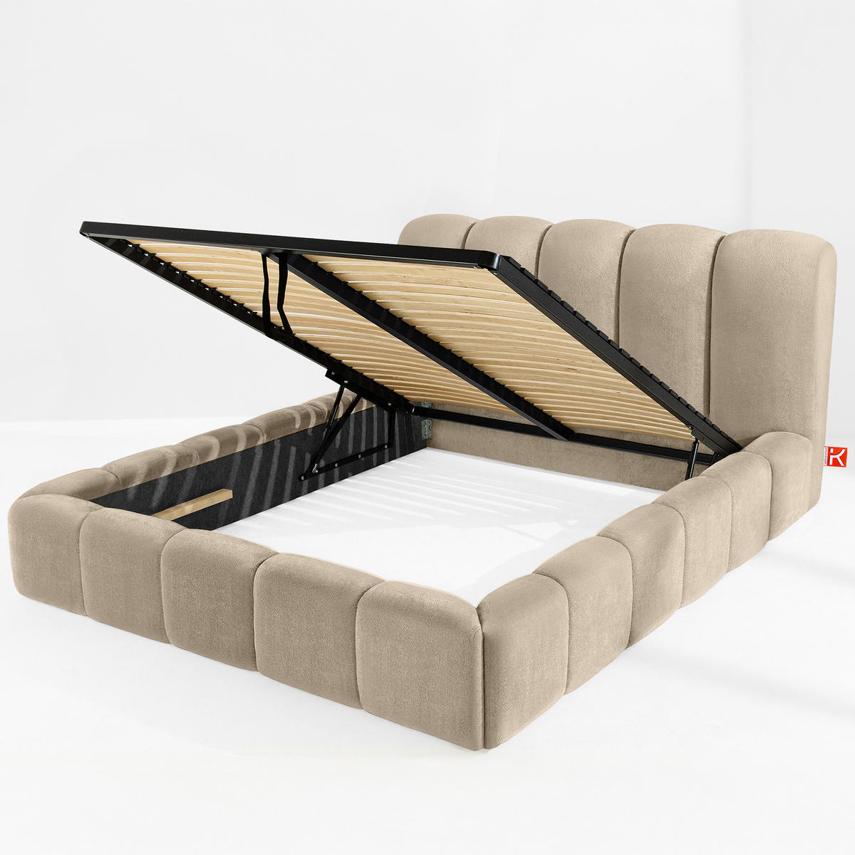 POLSTERBETT MERIDE Chenille, Graubeige - Ecru/Schwarz, Holz/Textil (160/200cm) - KONSIMO®