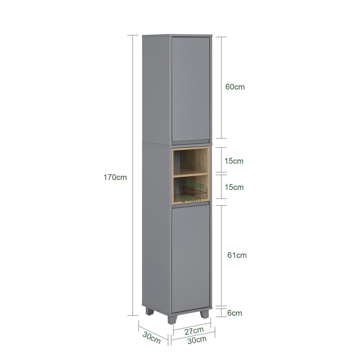 HOCHSCHRANK Dunkelgrau - Grau, Holzwerkstoff (30/170/30cm) - SoBuy