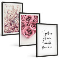 BILDER SET 3er Set - 40x60 cm Schwarzer Rahmen - Blumensträuße aus Rosen mit einer Inschrift - Schwarz, Kunststoff (40/60cm) - TULUP