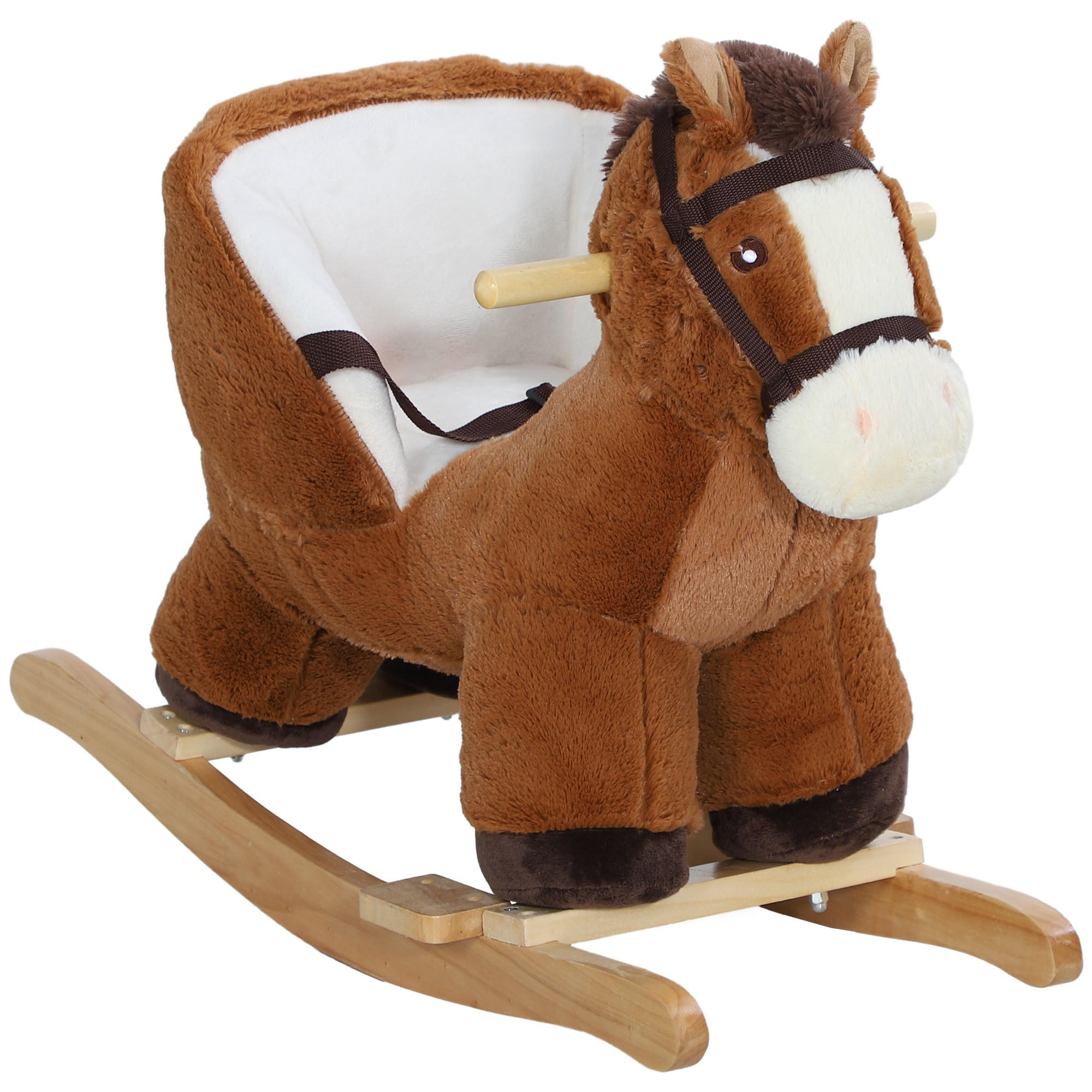 SCHAUKELPFERD DE-18252 mit Soundeffekt, Holzgestell und Sicherheitsgurt - Braun, Holz (33/45/68cm) - ComfortXL