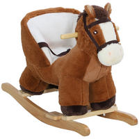SCHAUKELPFERD DE-18252 mit Soundeffekt, Holzgestell und Sicherheitsgurt - Braun, Holz (33/45/68cm) - ComfortXL
