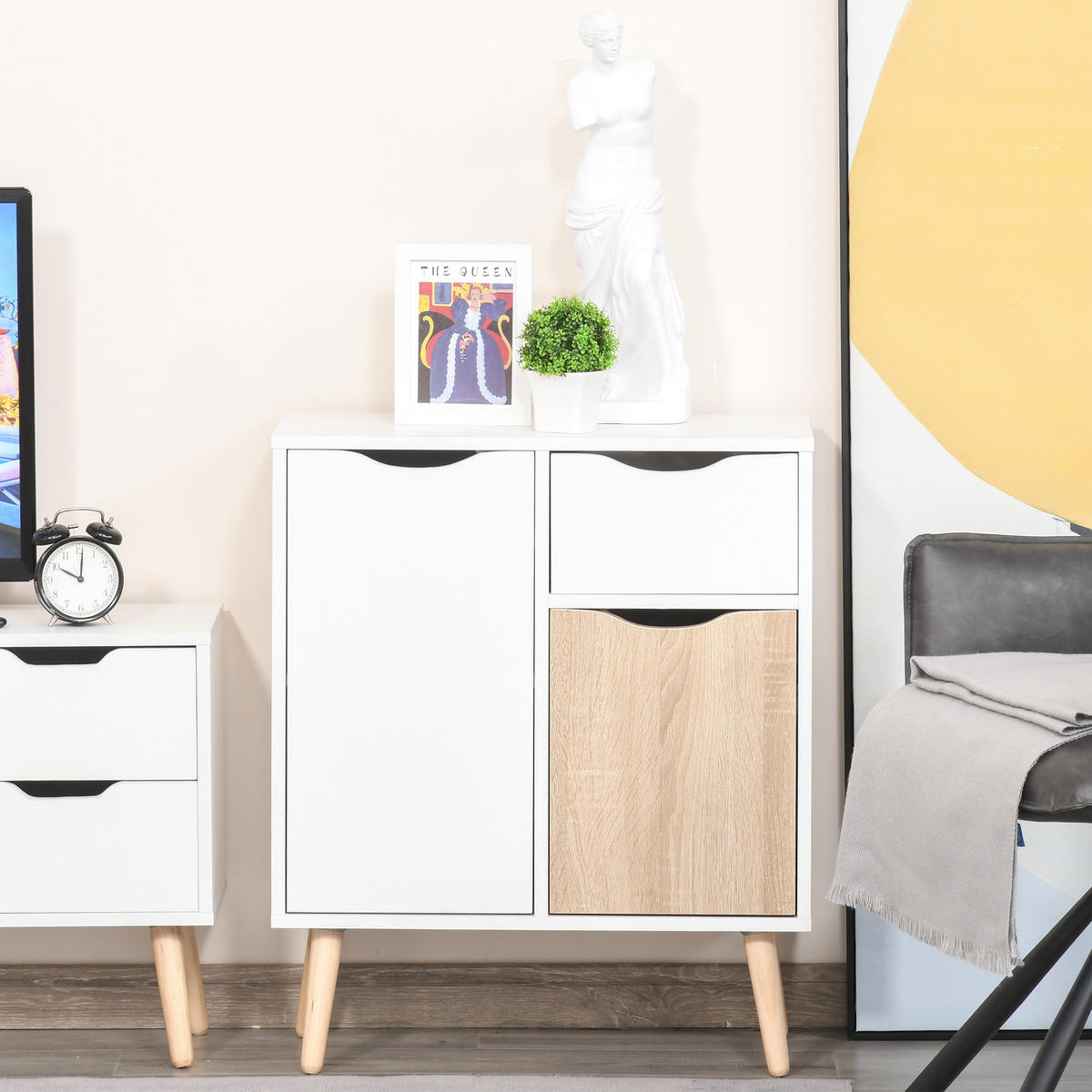 SIDEBOARD Weiß und Eichefarben 60/30/72 cm - Weiß, Holz (60/72/30cm) - PANGIVO