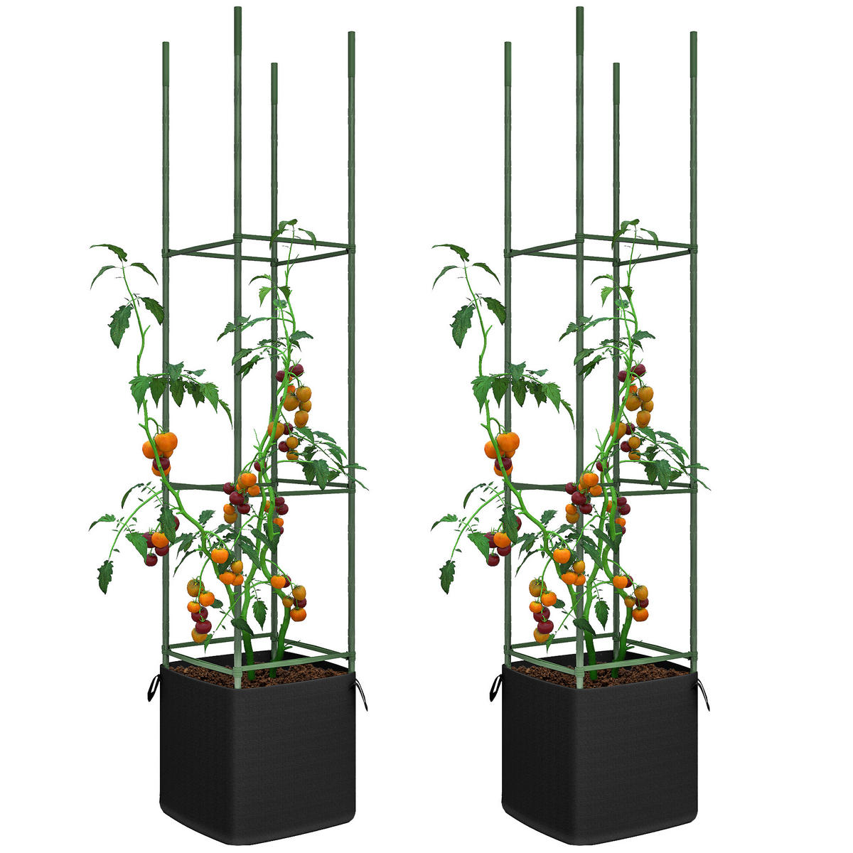 RANKGITTER mit Anzuchtbeutel, Stahl, Grün, 33 x 33 x 180 cm - Grün, Metall (33/180/33cm) - Outsunny