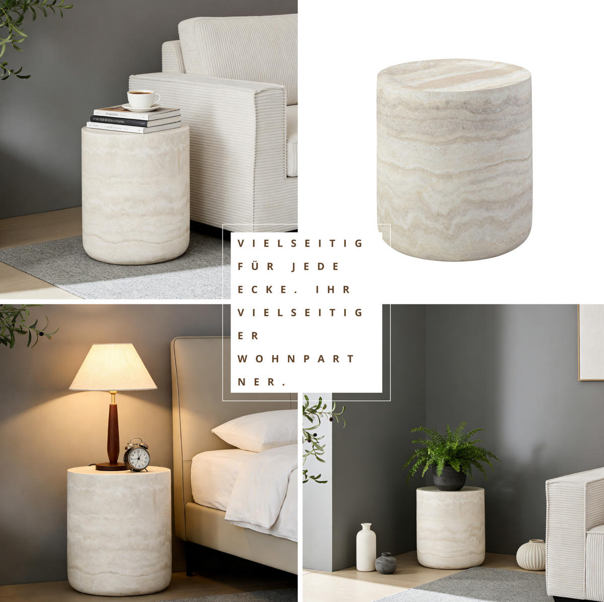 BEISTELLTISCH 40/40/45 cm beige aus Fiberglas mit strukturierter Oberfläche - Beige, Glas (40/40/45cm) - OKWISH