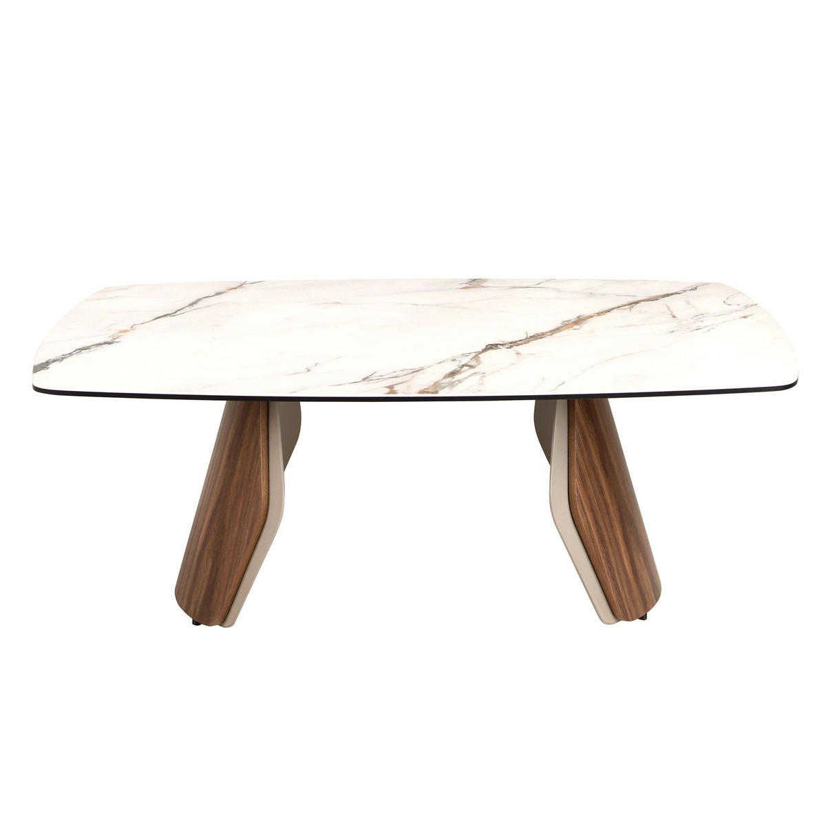 ANGEL Cerdá Ovaler Couchtisch aus Feinsteinzeug, Sandstahl & Nussbaum 120×70×43 cm - Sandfarben/Walnussfarben, Holz/Keramik (70/120/43cm) - ANGEL CERDA