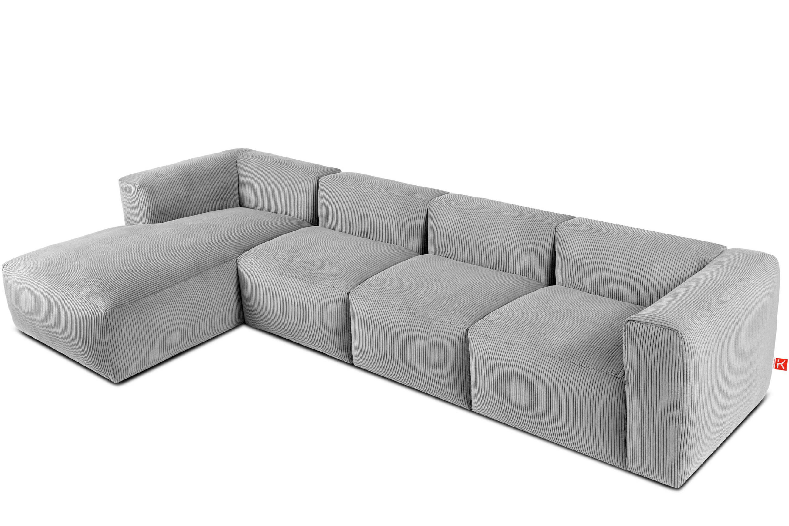 ECKMODULSOFA-LINKS BUFFO 6-Sitzer mit extrem weicher Sitzfläche, Kordstoff, hellgrau - Hellgrau, Textil (377/180cm) - KONSIMO®