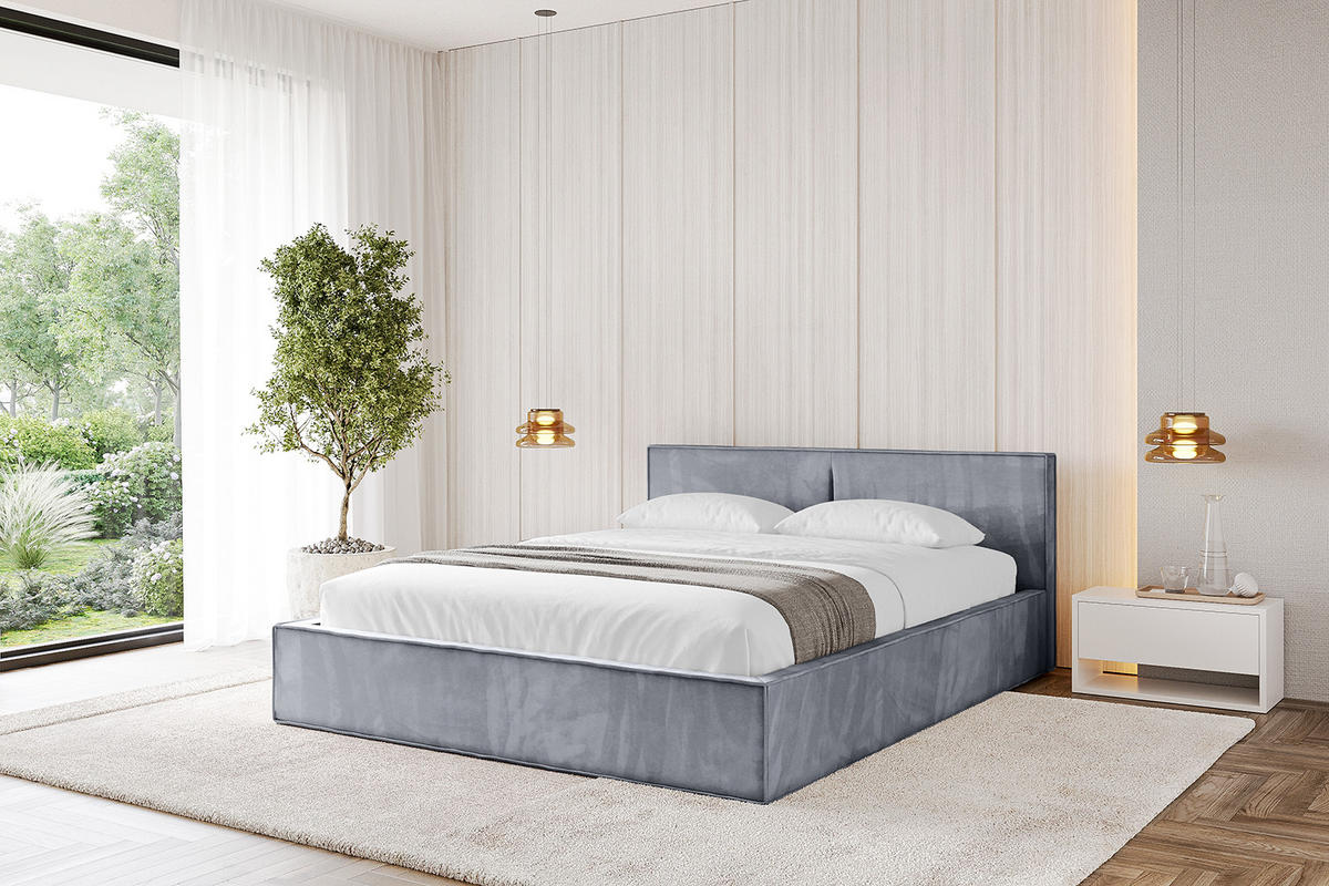 POLSTERBETT mit Bettkasten und Lattenrost, Boxbett ohne Matratze - EMMI-V1 180x200 Grau - Grau, Holzwerkstoff/Textil (180/200cm) - ALTDECOR