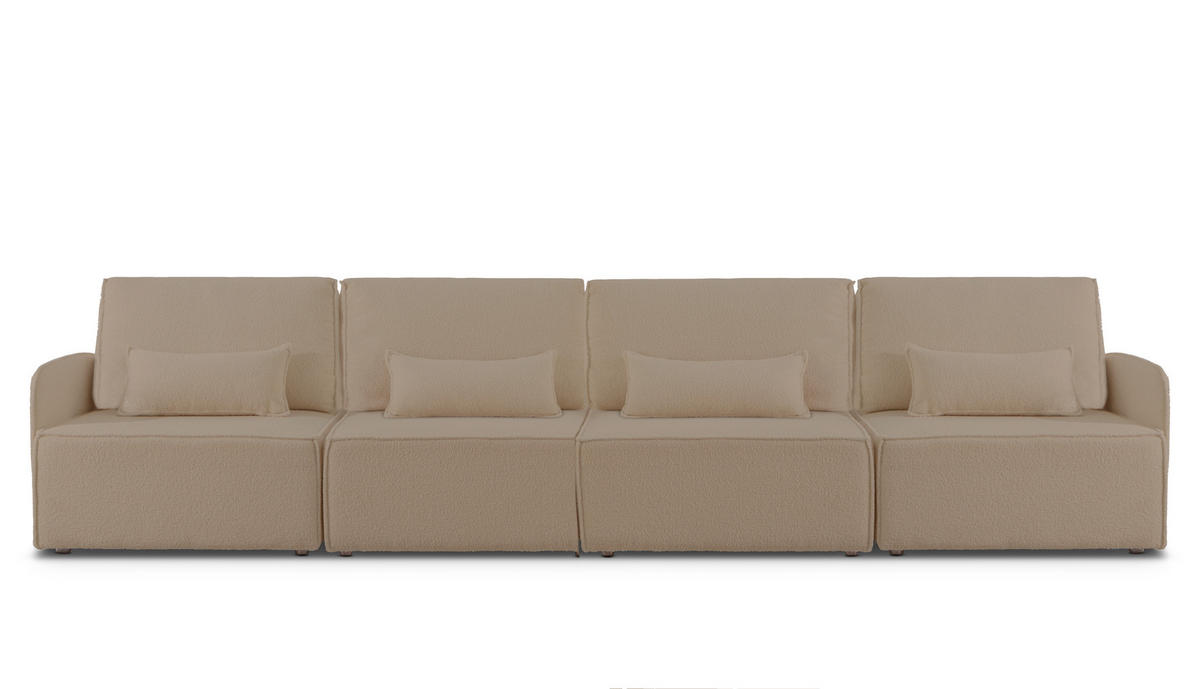 4-SITZER-SOFA Chaiselongue bezogen Bouclé und Kiefernholz Stein LEA - Braun, Textil (368/87/90cm) - RNT By Really Nice Things
