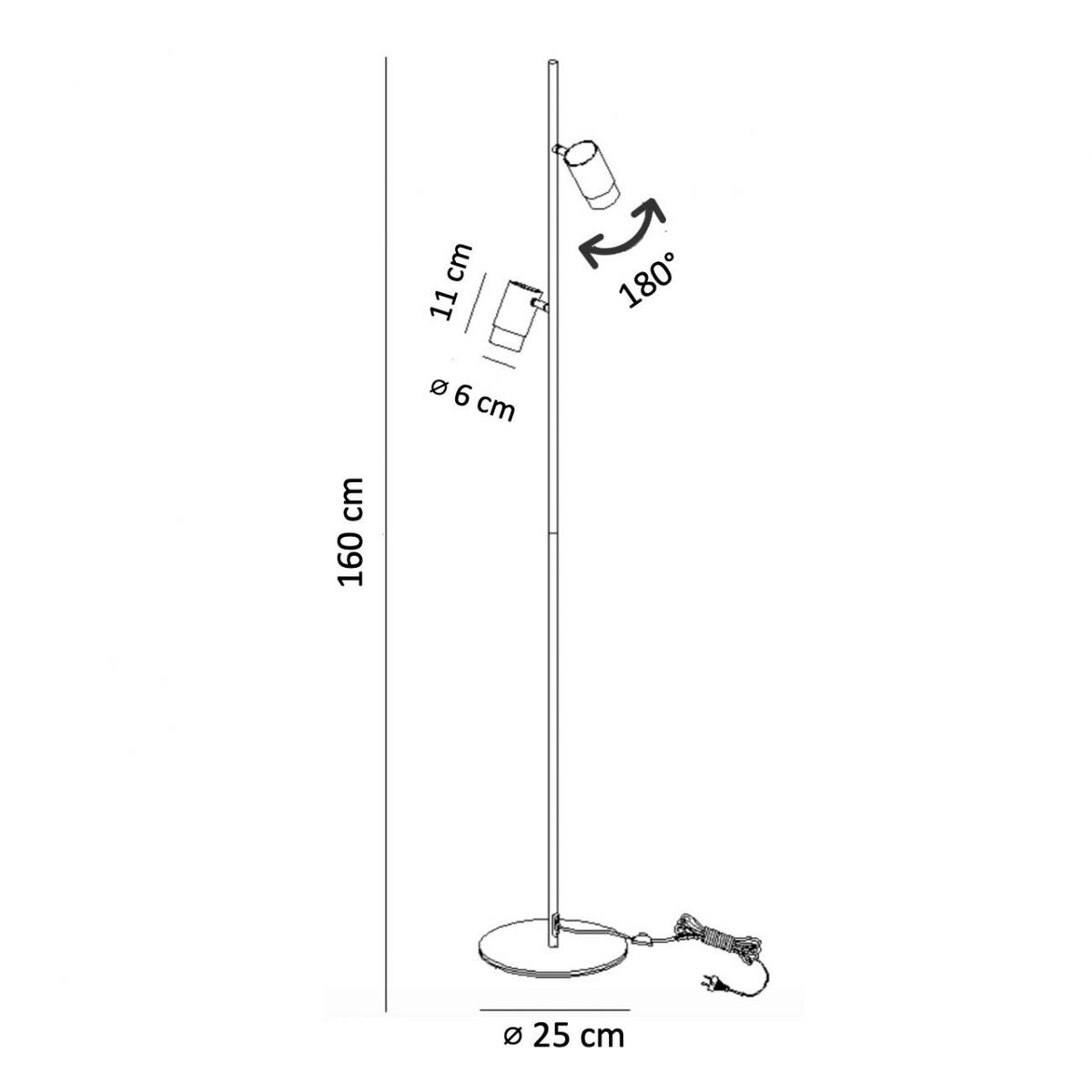 STEHLEUCHTE Elya, Weiß, 160cm - Weiß, Metall (25/25/160cm) - KOSILUM