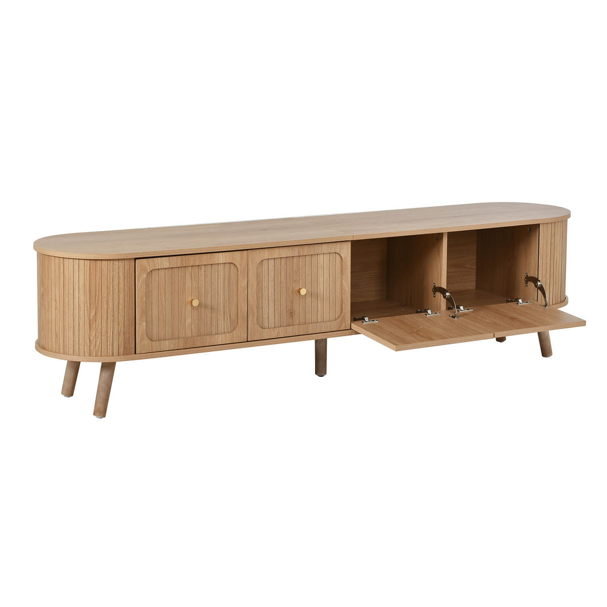 TV-SCHRANK 180cm 4 Türen Goldgriffe Holzbeine modern - Eichefarben, Holzwerkstoff (38/47/180cm) - FLIEKS