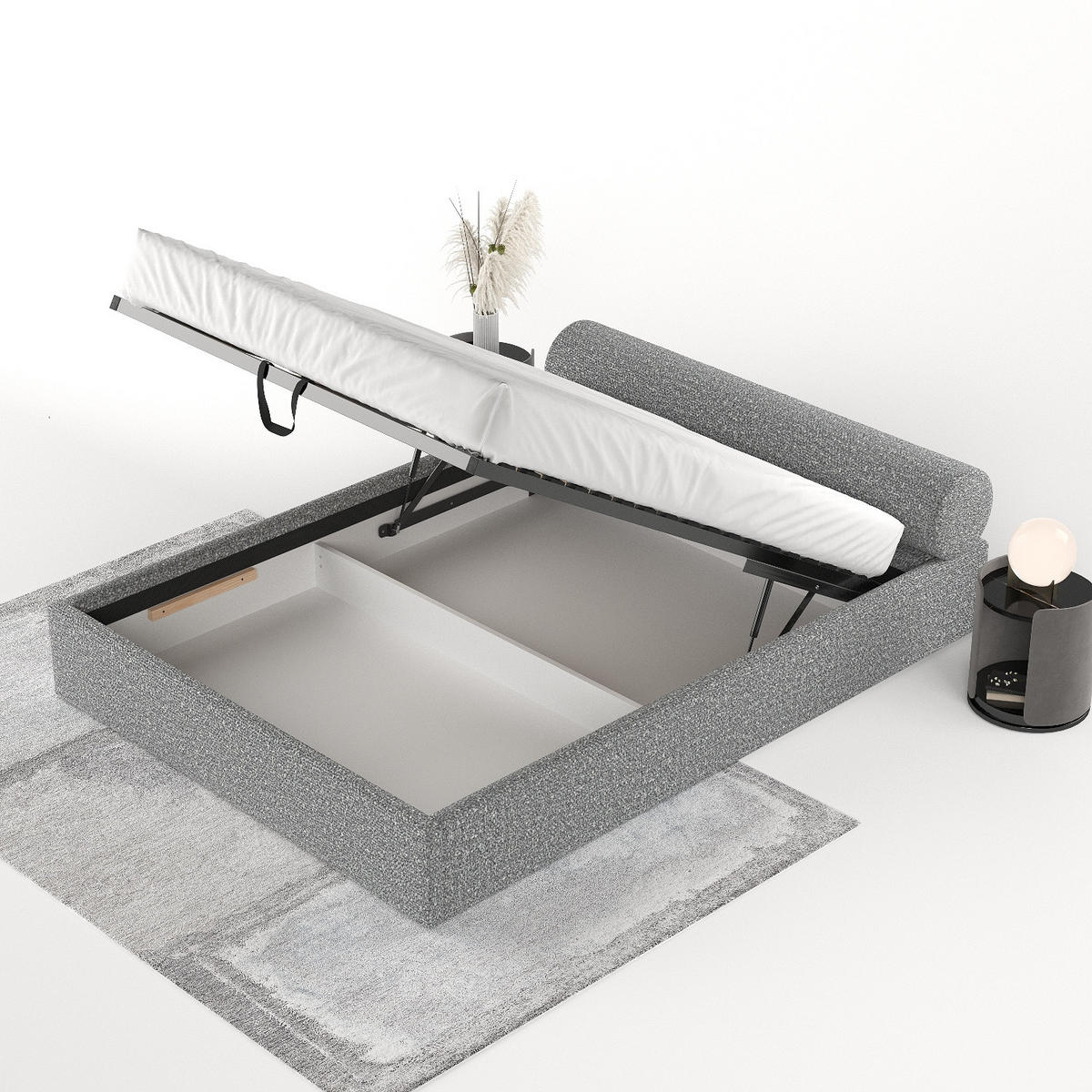 POLSTERBETT Solvo mit Stauraum 200/200 cm Hellgrau im Blur Stoff - Hellgrau/Schwarz, Holz/Holzwerkstoff (200/200cm) - AltaBeds