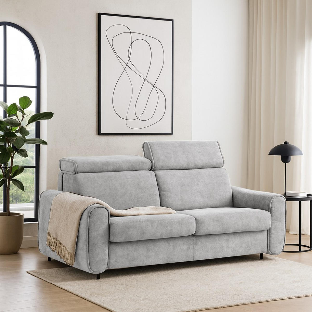 SCHLAFSOFA Pavarti mit italienischem Gestell, 160x195, Hellgrau - Hellgrau/Schwarz, Holzwerkstoff/Textil (214/88/100cm) - Beautysofa