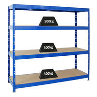 SCHWERLASTREGAL Rhino 180x200x60 cm 4 Spanplatten-Ebenen 8mm Fachlast 500 kg Blau - Blau, Metall (200/180/60cm) - PROREGAL