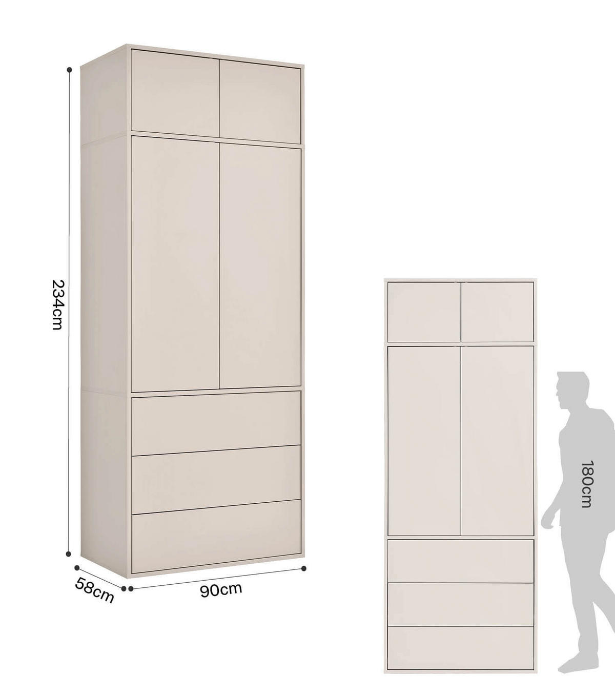 KLEIDERSCHRANK Der Robe - Beige, Holzwerkstoff (90/234/58cm) - Mokebo