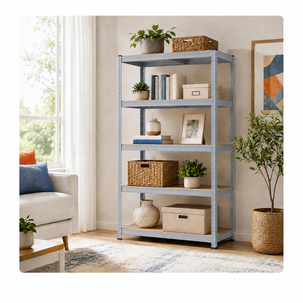 SCHWERLASTREGAL Grau 5 Böden Stahl - Multicolor, Holzwerkstoff/Kunststoff (100/200/40cm) - Relaxdays