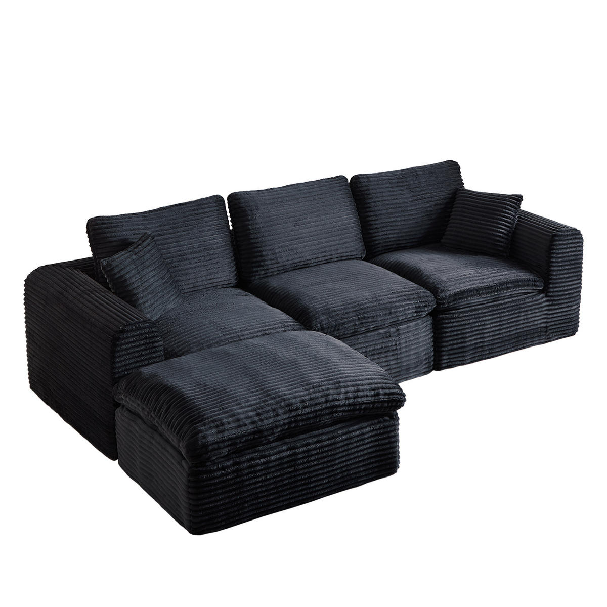 ECKSOFA 280/180/65 cm Bleu-noir Cord mit 1 Fußhocker - Multicolor, Textil (180/280cm) - Oxeza
