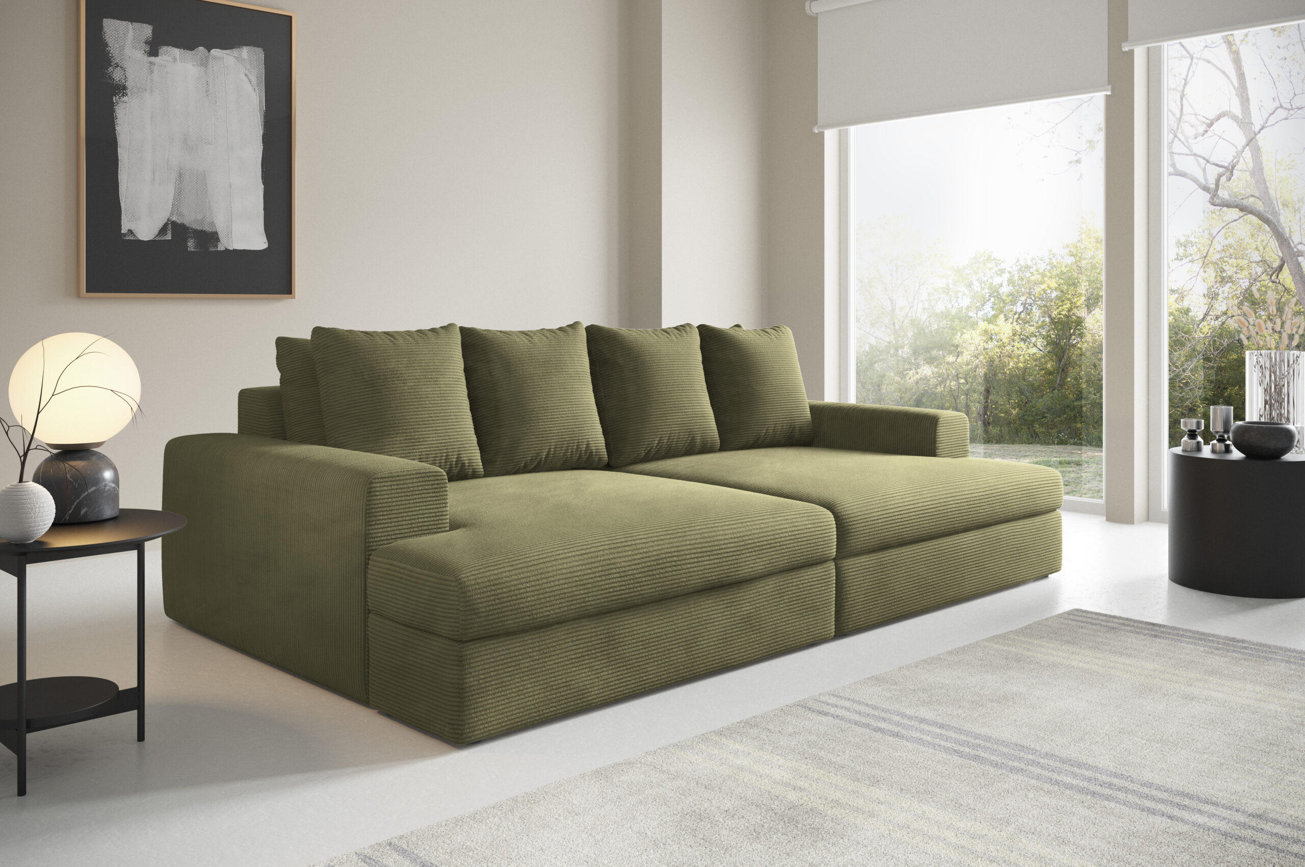 SOFA 4-Sitzer Cord Grün olive - Dunkelgrün, Textil (167/42/272cm) - Furnisell