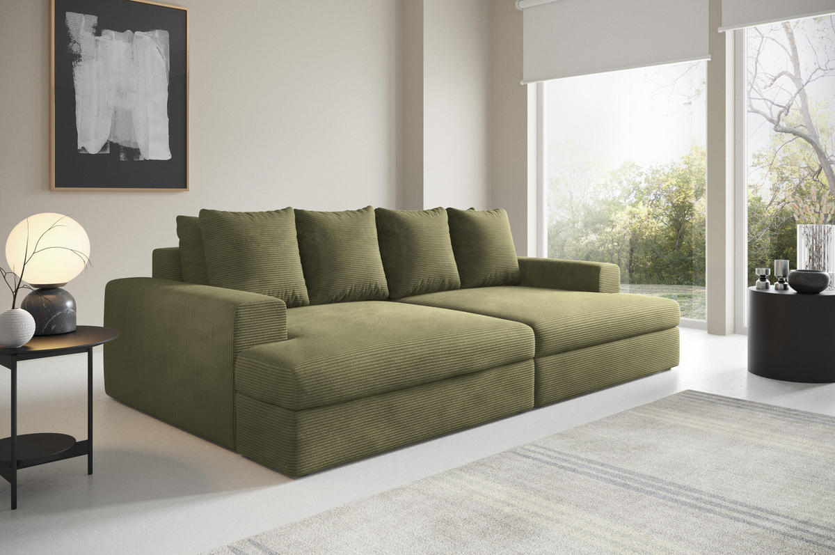 SOFA 4-Sitzer Cord Grün olive - Dunkelgrün, Textil (167/42/272cm) - Furnisell