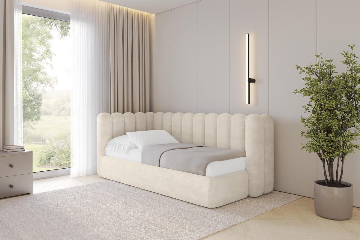 EINZELLBETT Jugendbett mit Bettkasten und Matratze H3/H4, Rechts - HUGY 100x200 Beige - Naturfarben, Holzwerkstoff/Textil (100/200cm) - ALTDECOR