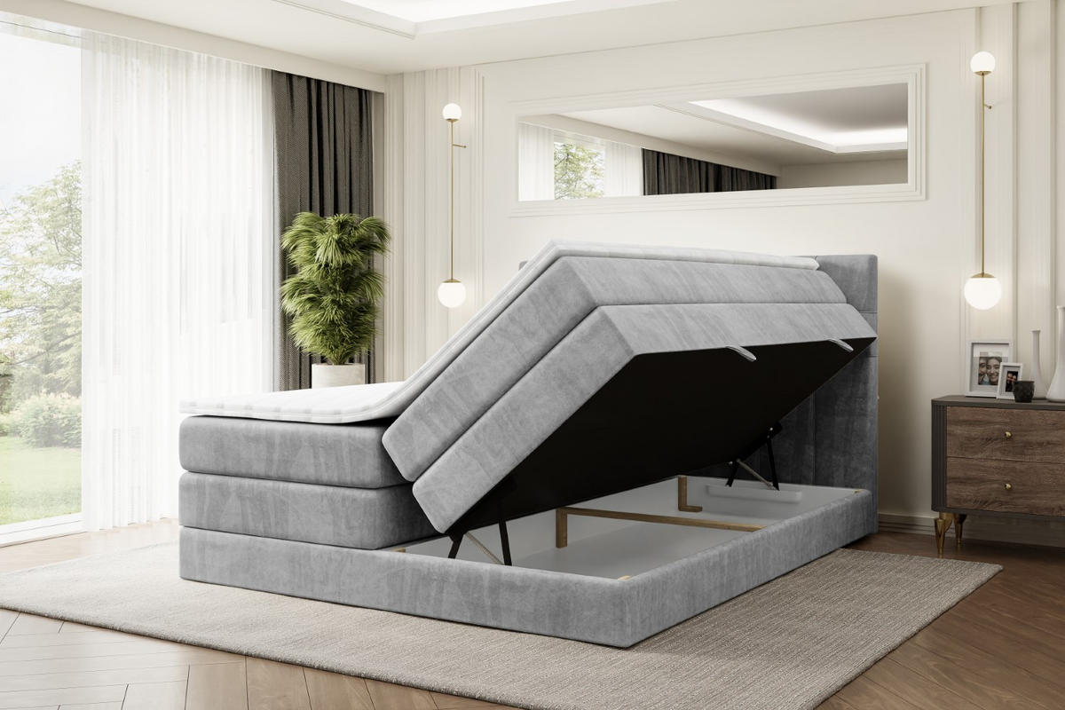 BOXSPRINGBETT BERO KING - 140x200 - H3/H4 - Hellgrau - Hellgrau, Holzwerkstoff (140/200cm) - ALTDECOR