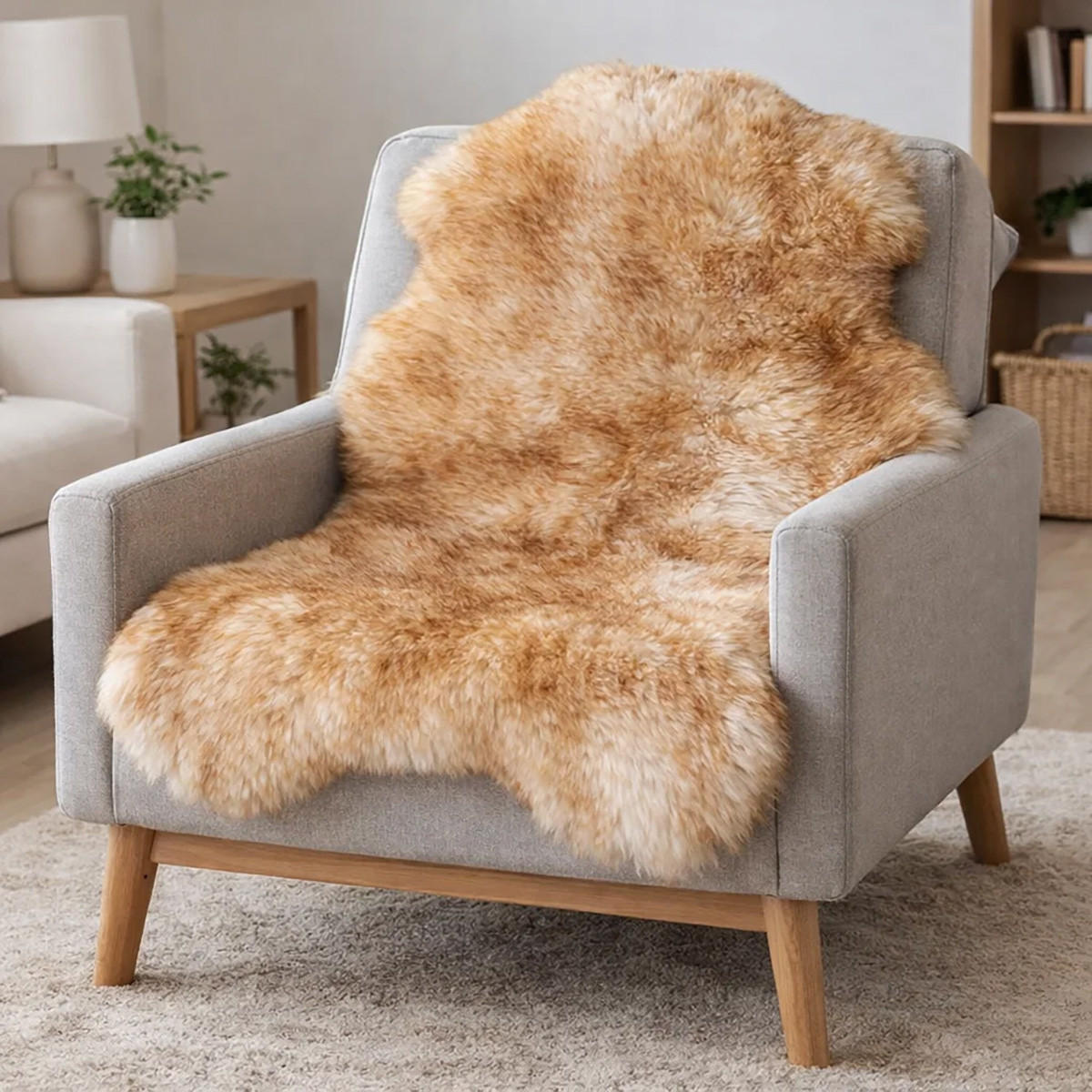 SCHAFFELL Premium Lammfell Natur ungeschoren weiche Wolle Braun Geflammt ca. 115 cm - Braun/Weiß, Fell (65/115cm) - Provellus