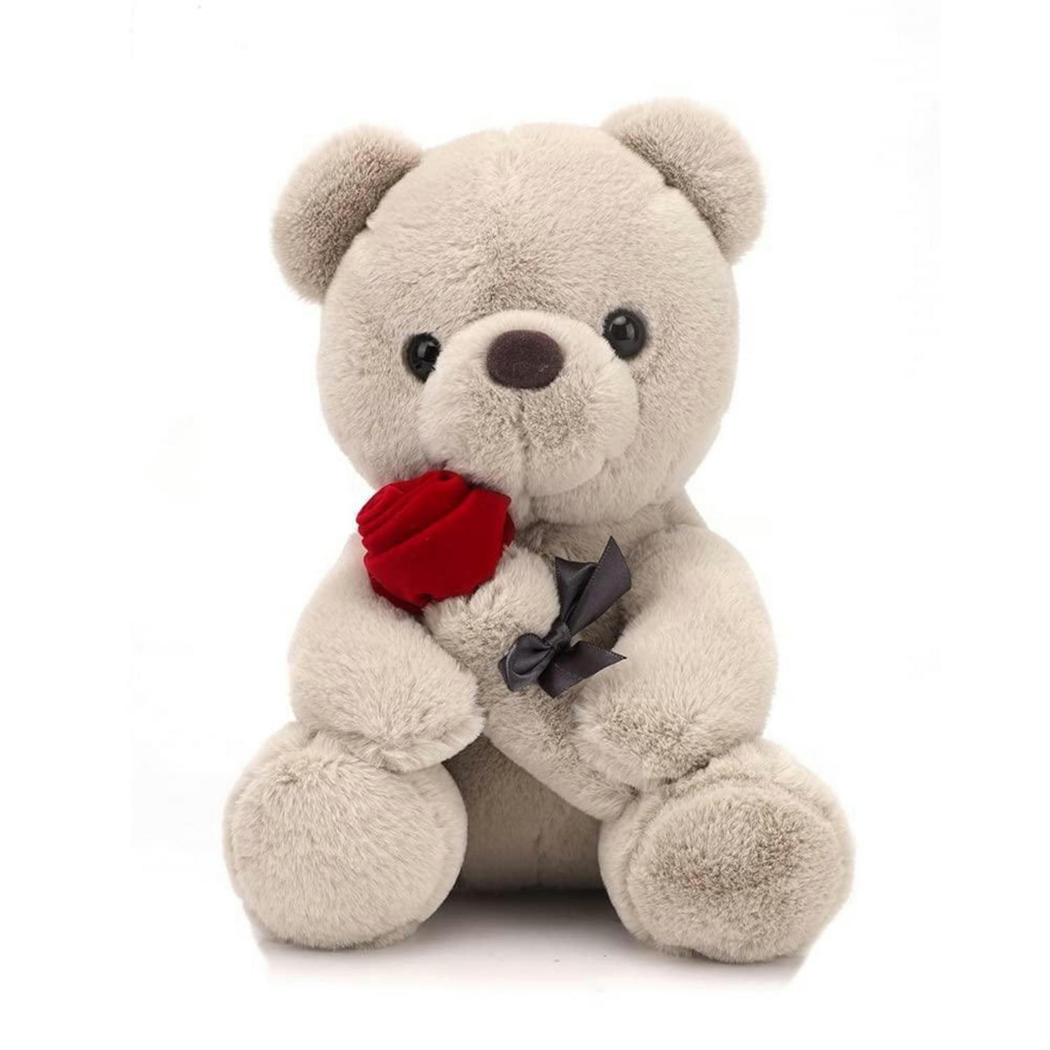 PLÜSCH-TEDDYBÄR mit Rose 23 cm Braun - Braun, Textil (5/10cm)