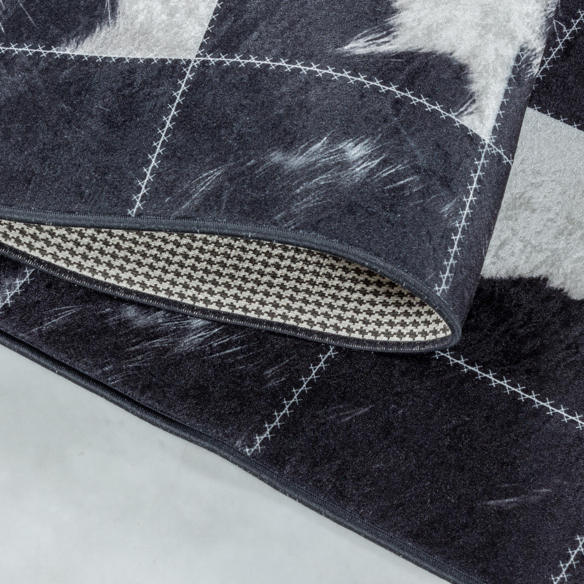 TEPPICH Waschbar Flachgewebe Patchwork Design Polyester Wohnzimmer Schwarz Rechteckig 200x290 - Schwarz, Textil (200/290cm) - KADIMA DESIGN