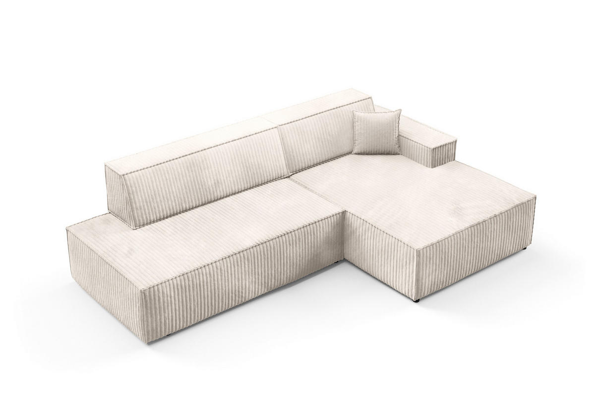 ECKSOFA TESSO R-S Creme Kordstoff mit Schlaffunktion - Creme, Holz (247/170cm) - MASSENO