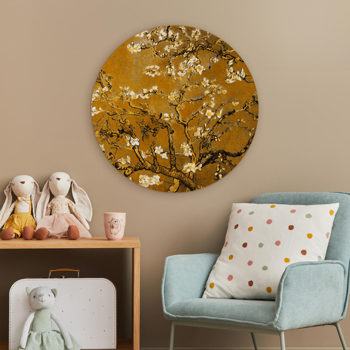 WANDBILD Mandelblüte - Kunst - Van Gogh - Gold 60x60 cm - Wengefarben, Kunststoff (60/60cm) - MuchoWow