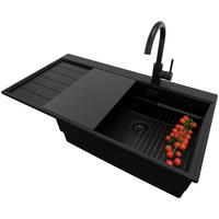 GRANITSPÜLE Sydney, 2-er set Alles Schwarz 90/50 cm 1 Becken + Küchenarmatur 32/20 cm + Ablauf-Set + Küchenzubehörset ab 60er Unterschrank - Schwarz, Kunststoff (90/20/50cm) - Primagran