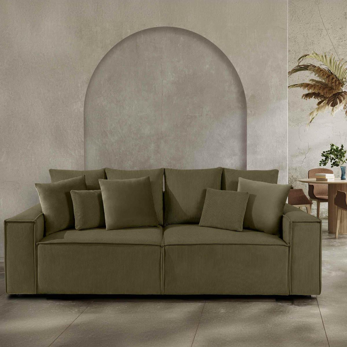 SCHLAFSOFA NAPI III 3-sitzer mit Kissen,Olivgrün - Olivgrün, Holz/Textil (244/89/101cm) - KONSIMO®