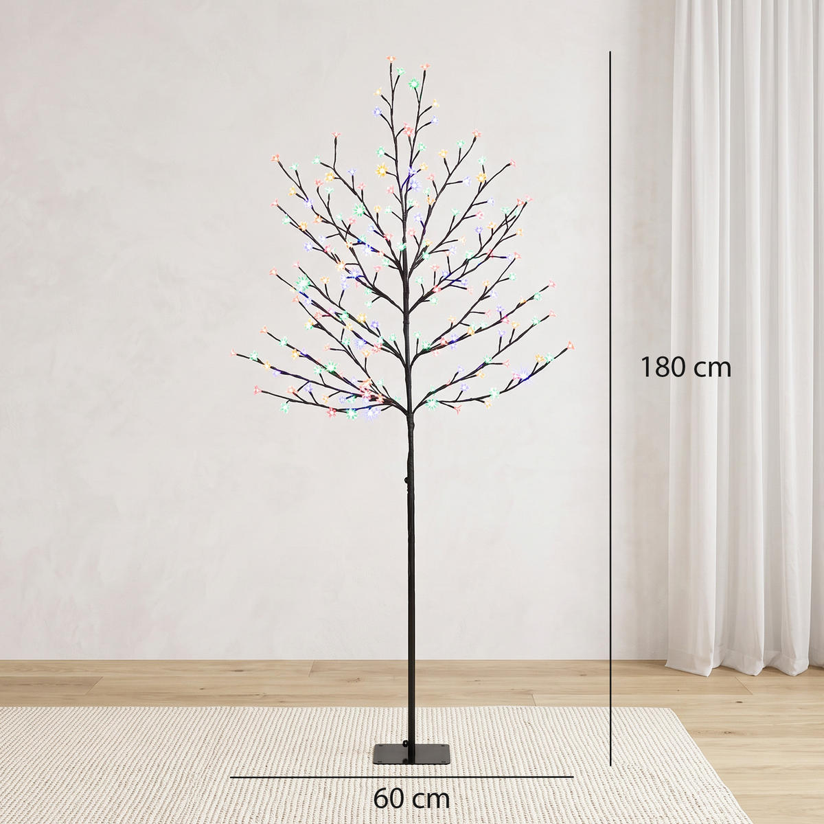 BELEUCHTETER-KIRSCHBLÜTENBAUM Stahl Transparent - Schwarz, Metall (60/180/60cm) - HOMCOM