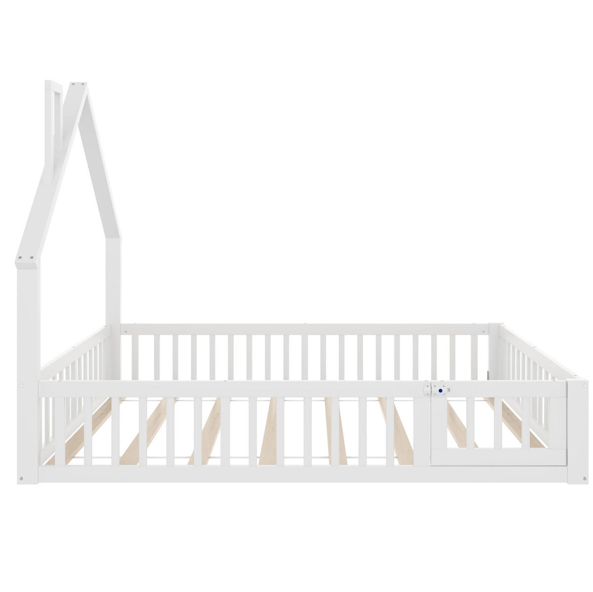 HAUSBETT 140/190 cm Weiß aus Kiefernholz und MDF mit Sicherheitsgitter - Weiß, Holz (140/190cm) - OKMYHOME