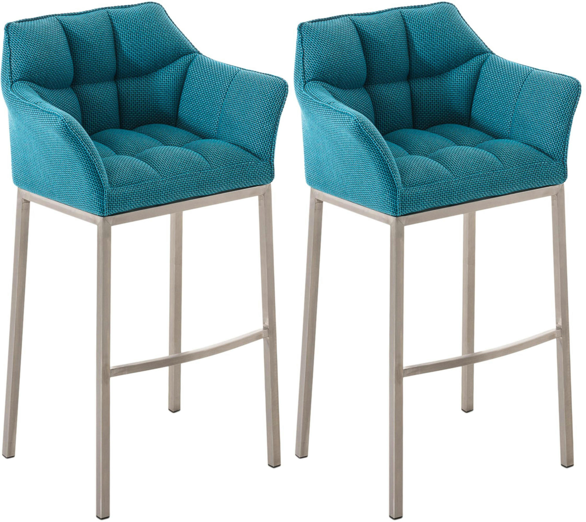 BARHOCKER 2er Set Stoff türkis - Türkis/Edelstahlfarben, Textil/Metall (64/110/48cm) - CLP