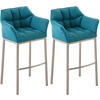 BARHOCKER 2er Set Stoff türkis - Türkis/Edelstahlfarben, Textil/Metall (64/110/48cm) - CLP