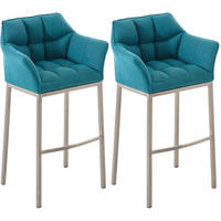 BARHOCKER 2er Set Stoff türkis - Türkis/Edelstahlfarben, Textil/Metall (64/110/48cm) - CLP