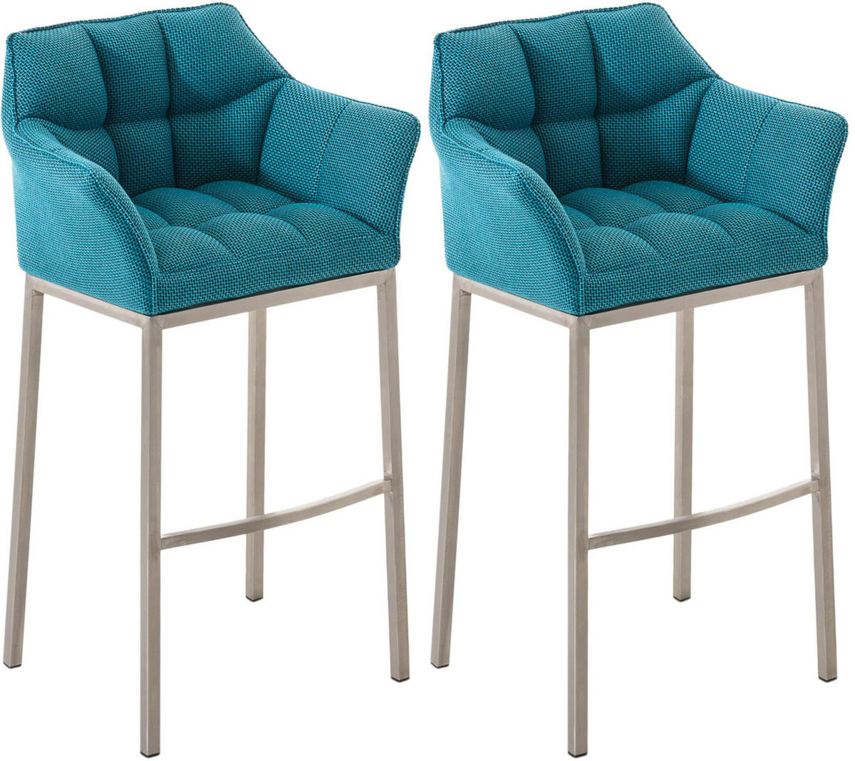 BARHOCKER 2er Set Stoff türkis - Türkis/Edelstahlfarben, Textil/Metall (64/110/48cm) - CLP