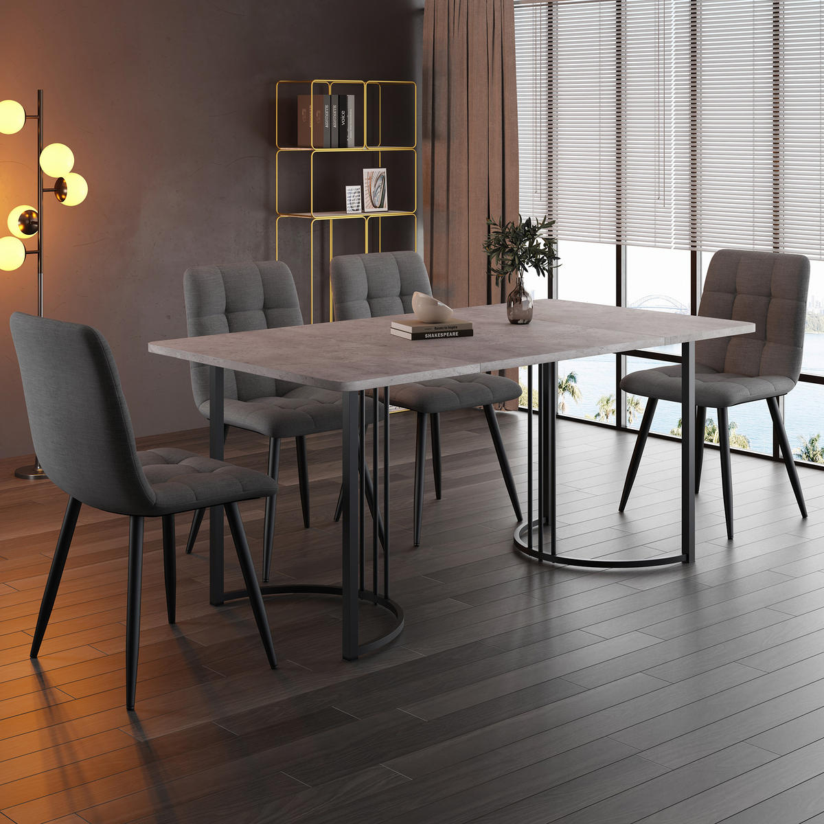 ESSGRUPPE Esstisch 4 Stühle MDF Grau Dunkelgrau 140x80cm - Grau, Holzwerkstoff (140/75/80cm) - FLIEKS