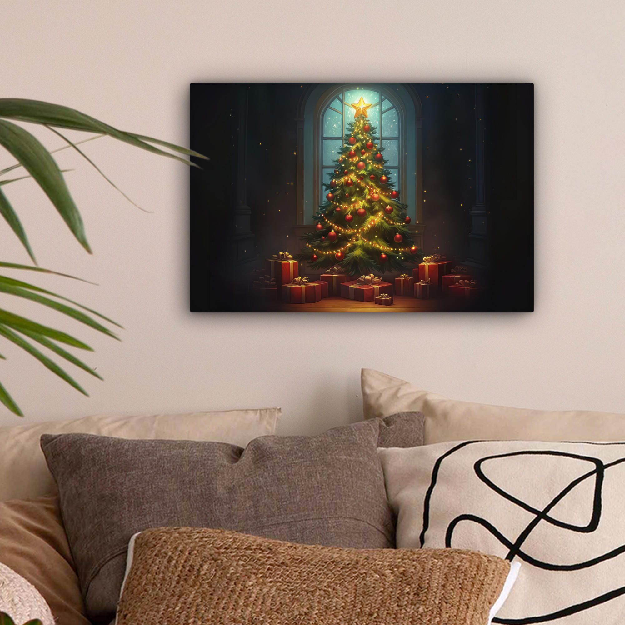 LEINWANDBILD Weihnachtsbaum - Geschenk - Winter 30x20 cm - Grün, Textil (30/20cm) - MuchoWow