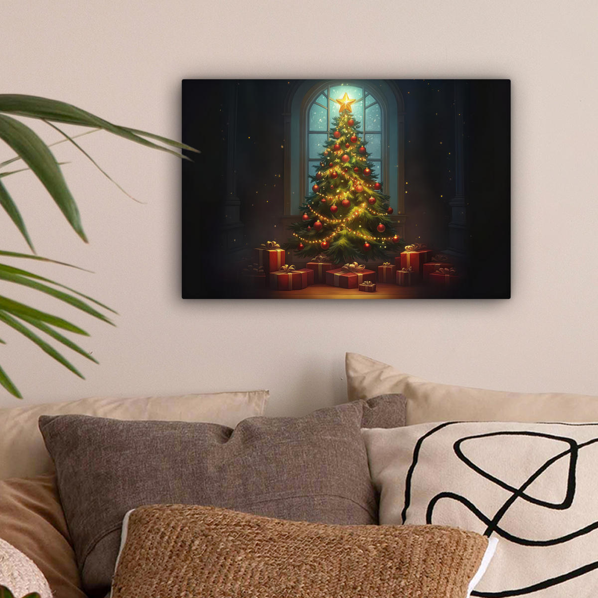 LEINWANDBILD Weihnachtsbaum - Geschenk - Winter 30x20 cm - Grün, Textil (30/20cm) - MuchoWow