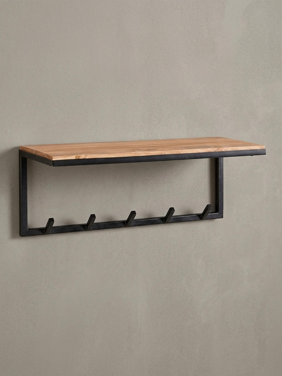 WANDGARDEROBE Akazie Massivholz Metall Modern 70x27x30 cm mit Hakenleiste und Ablage - Beige, Holz/Metall (70/27/30cm) - KADIMA DESIGN