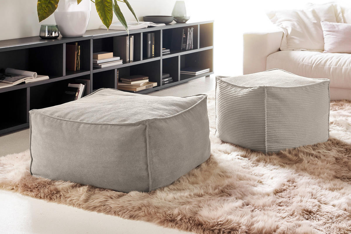 HOCKER ALEA Steingrau Cord - Greige, Textil (86/38/86cm) - KAWOLA