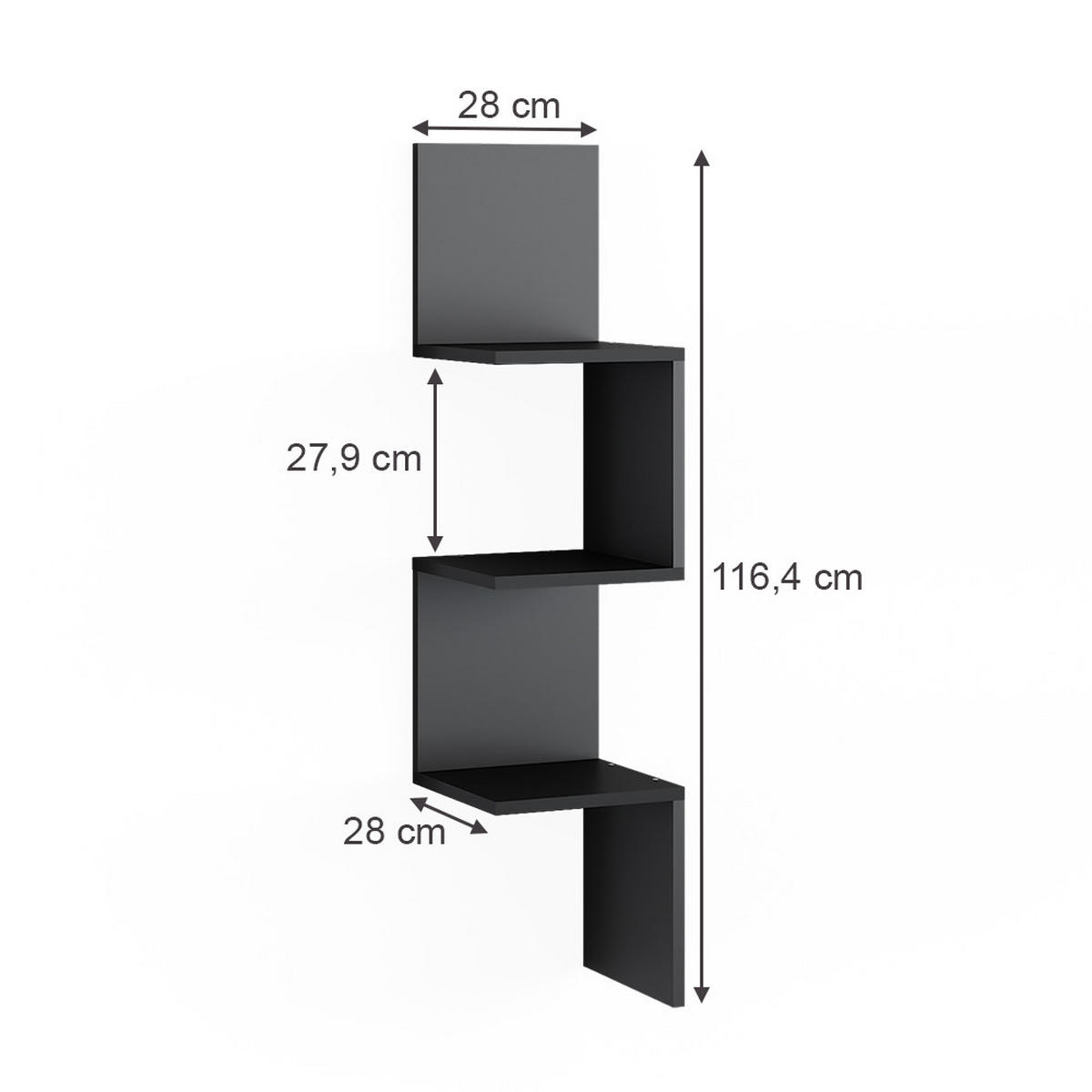 ECKREGAL Paolo Schwarz 28 x 116.4 cm - Schwarz, Holzwerkstoff (28/116.4/28cm) - Vicco