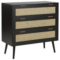 KOMMODE 3 Schubladen Rattan schwarz/beige Opoco - Beige/Schwarz, Holzwerkstoff (80/80/40cm) - Beliani